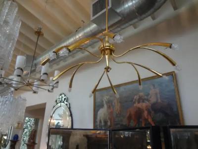 Oscar Torlasco Italian Midcentury Brass Chandelier Attributed to Oscar Torlasco
