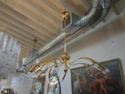 Oscar Torlasco Italian Midcentury Brass Chandelier Attributed to Oscar Torlasco