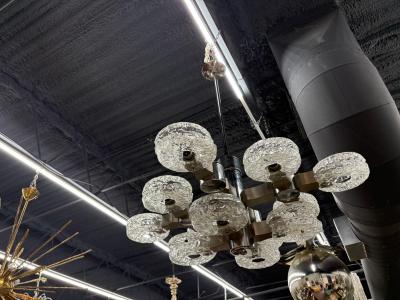 Oscar Torlasco Italian Modern Chrome Stainless and Glass Chandelier by Oscar Torlasco