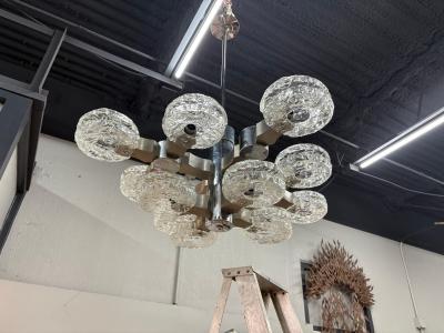 Oscar Torlasco Italian Modern Chrome Stainless and Glass Chandelier by Oscar Torlasco