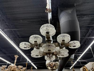 Oscar Torlasco Italian Modern Chrome Stainless and Glass Chandelier by Oscar Torlasco