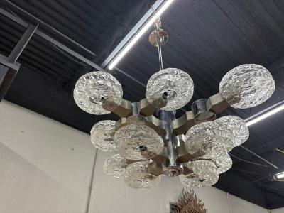 Oscar Torlasco Italian Modern Chrome Stainless and Glass Chandelier by Oscar Torlasco
