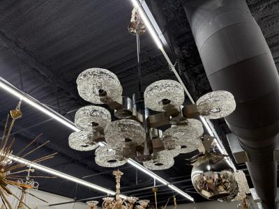 Oscar Torlasco Italian Modern Chrome Stainless and Glass Chandelier by Oscar Torlasco