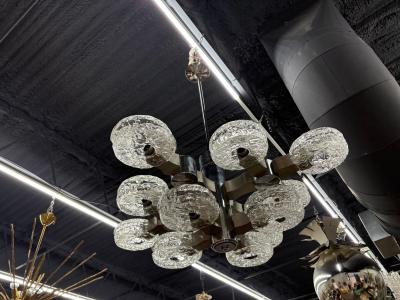 Oscar Torlasco Italian Modern Chrome Stainless and Glass Chandelier by Oscar Torlasco