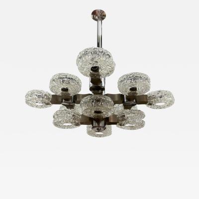 Oscar Torlasco Italian Modern Chrome Stainless and Glass Chandelier by Oscar Torlasco