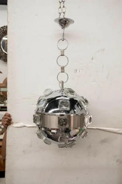 Oscar Torlasco Italian Modern Chrome and Glass Orb Lantern by Oscar Torlasco