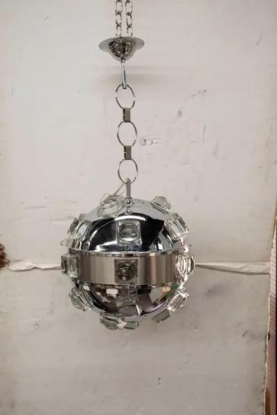 Oscar Torlasco Italian Modern Chrome and Glass Orb Lantern by Oscar Torlasco