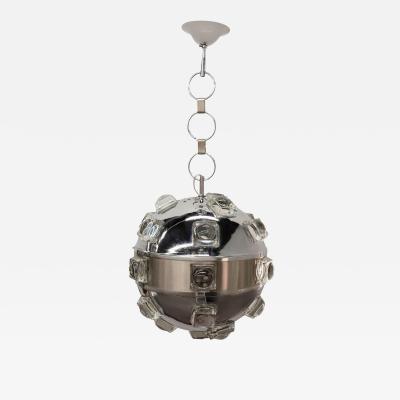 Oscar Torlasco Italian Modern Chrome and Glass Orb Lantern by Oscar Torlasco