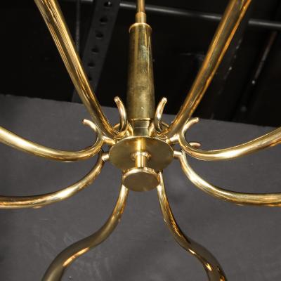 Oscar Torlasco Mid Century Polished Brass 8 Arm Sculptural Chandelier by Oscar Torlasco