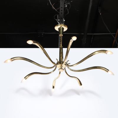 Oscar Torlasco Mid Century Polished Brass 8 Arm Sculptural Chandelier by Oscar Torlasco