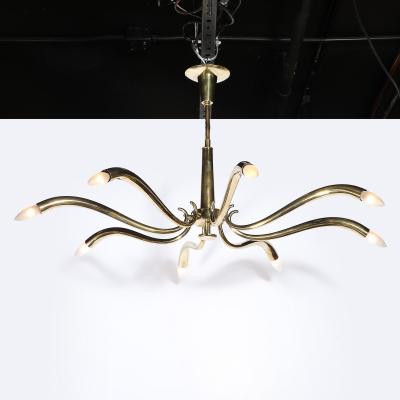 Oscar Torlasco Mid Century Polished Brass 8 Arm Sculptural Chandelier by Oscar Torlasco