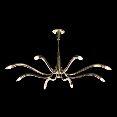 Oscar Torlasco Mid Century Polished Brass 8 Arm Sculptural Chandelier by Oscar Torlasco