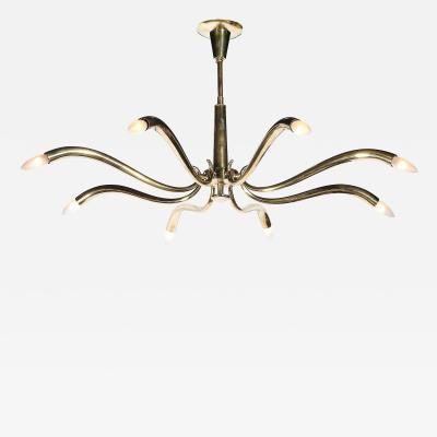 Oscar Torlasco Mid Century Polished Brass 8 Arm Sculptural Chandelier by Oscar Torlasco