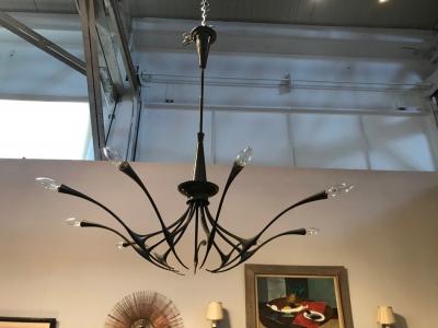 Oscar Torlasco Modernist patinated brass chandelier by Oscar Torlasco