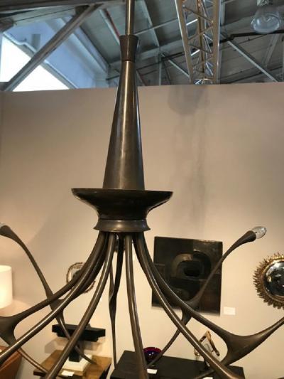 Oscar Torlasco Modernist patinated brass chandelier by Oscar Torlasco
