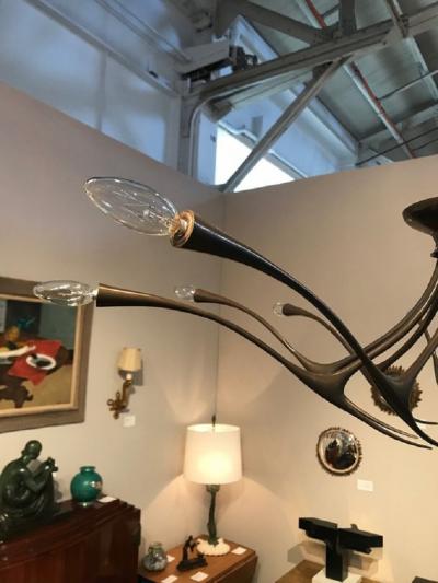 Oscar Torlasco Modernist patinated brass chandelier by Oscar Torlasco