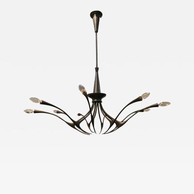 Oscar Torlasco Modernist patinated brass chandelier by Oscar Torlasco