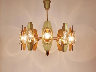 Oscar Torlasco Oscar Torlasco 25 Brass Chandelier with Optical Prism Lenses Italy 1970s