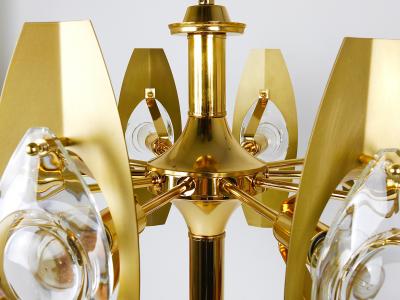 Oscar Torlasco Oscar Torlasco 25 Brass Chandelier with Optical Prism Lenses Italy 1970s