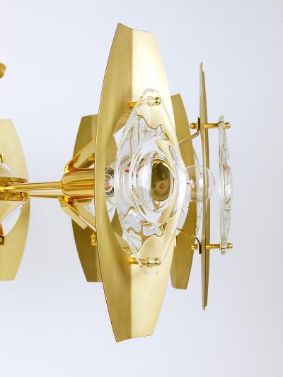 Oscar Torlasco Oscar Torlasco 25 Brass Chandelier with Optical Prism Lenses Italy 1970s