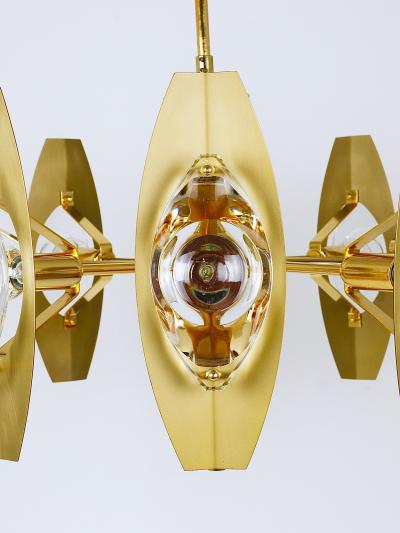 Oscar Torlasco Oscar Torlasco 25 Brass Chandelier with Optical Prism Lenses Italy 1970s