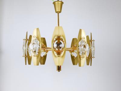 Oscar Torlasco Oscar Torlasco 25 Brass Chandelier with Optical Prism Lenses Italy 1970s