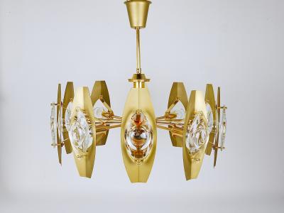 Oscar Torlasco Oscar Torlasco 25 Brass Chandelier with Optical Prism Lenses Italy 1970s