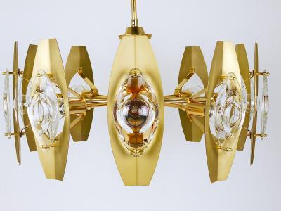 Oscar Torlasco Oscar Torlasco 25 Brass Chandelier with Optical Prism Lenses Italy 1970s