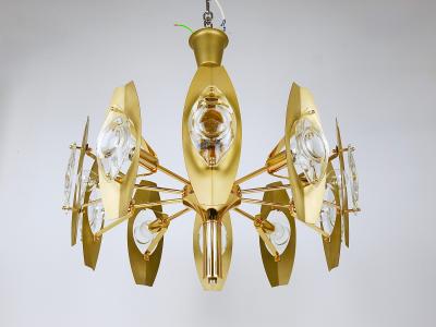 Oscar Torlasco Oscar Torlasco 25 Brass Chandelier with Optical Prism Lenses Italy 1970s