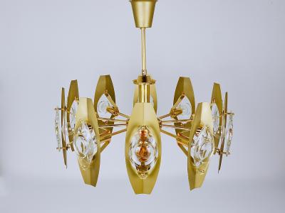 Oscar Torlasco Oscar Torlasco 25 Brass Chandelier with Optical Prism Lenses Italy 1970s