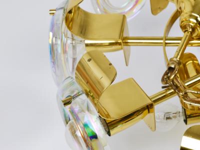 Oscar Torlasco Oscar Torlasco Large Brass Chandelier Optical Rainbow Glass Rings Italy 1970s