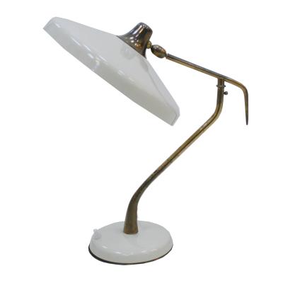 Oscar Torlasco Oscar Torlasco Mid Century Modern White Steel And Brass Table Lamp Italy 50s