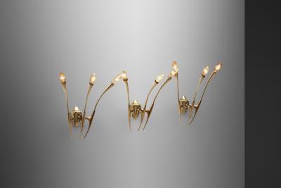Oscar Torlasco Oscar Torlasco Sculptural Brass Wall Lights for Lumi Italy 1950s