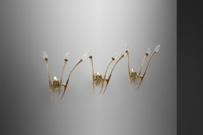 Oscar Torlasco Oscar Torlasco Sculptural Brass Wall Lights for Lumi Italy 1950s