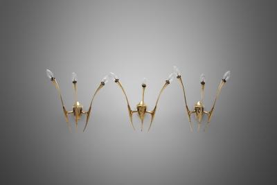 Oscar Torlasco Oscar Torlasco Sculptural Brass Wall Lights for Lumi Italy 1950s