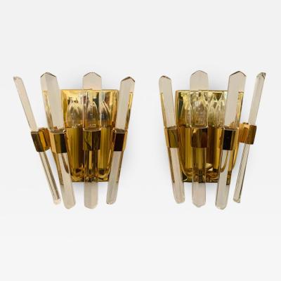 Oscar Torlasco Pair of 1970s Oscar Torlasco Golden Crystal Wall Lights