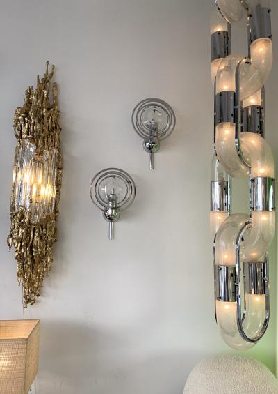 Oscar Torlasco Pair of Optical Metal Chrome Sconces by Oscar Torlasco Italy 1970s