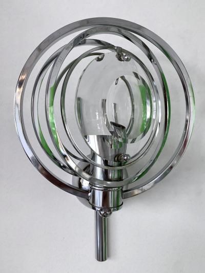 Oscar Torlasco Pair of Optical Metal Chrome Sconces by Oscar Torlasco Italy 1970s