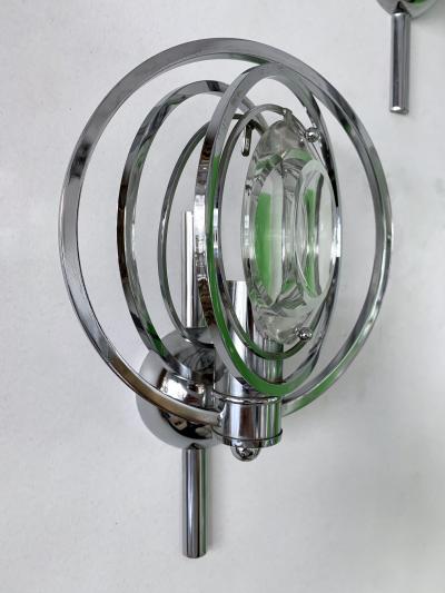 Oscar Torlasco Pair of Optical Metal Chrome Sconces by Oscar Torlasco Italy 1970s