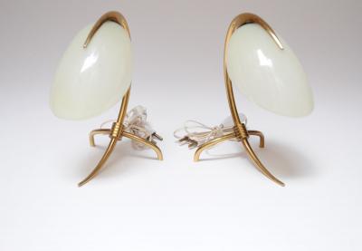 Oscar Torlasco Pair of Petite Brass and Glass Tripod Bedside Table Lamps by Oscar Torlasco