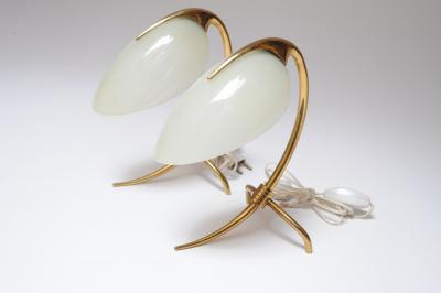 Oscar Torlasco Pair of Petite Brass and Glass Tripod Bedside Table Lamps by Oscar Torlasco