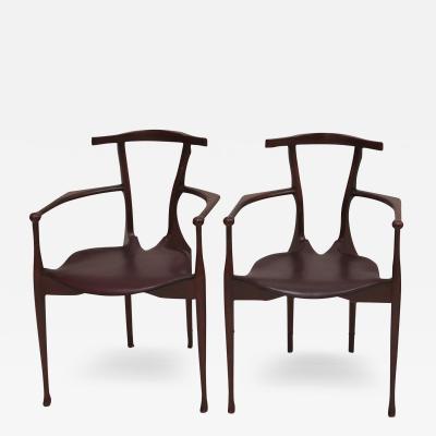 Oscar Tusquets Blanca Oscar Tusquets Mid Century Wood and Leather Gaulino Spanish Pair of Chairs