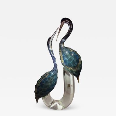 Oscar Zanetti Sculpted Murano Glass Herons by Zanetti