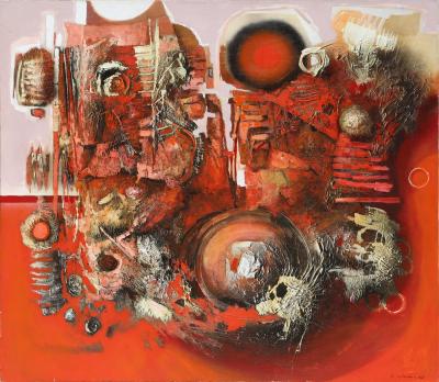Oskar D Amico Red Surreal Abstract with Skull
