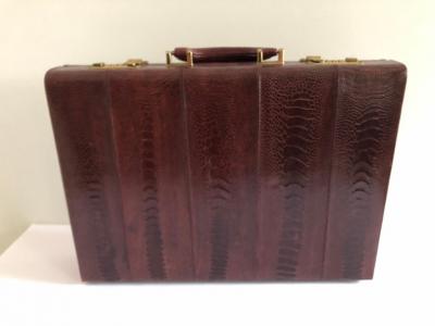 Ostrich Skin Mens Briefcase Attach Vintage Burgundy Suede Interior