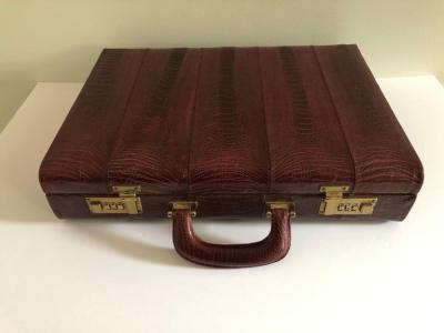 Ostrich Skin Mens Briefcase Attach Vintage Burgundy Suede Interior