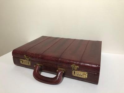 Ostrich Skin Mens Briefcase Attach Vintage Burgundy Suede Interior