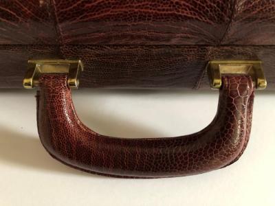Ostrich Skin Mens Briefcase Attach Vintage Burgundy Suede Interior