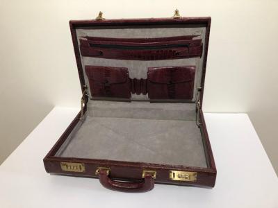 Ostrich Skin Mens Briefcase Attach Vintage Burgundy Suede Interior