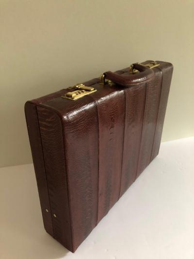 Ostrich Skin Mens Briefcase Attach Vintage Burgundy Suede Interior